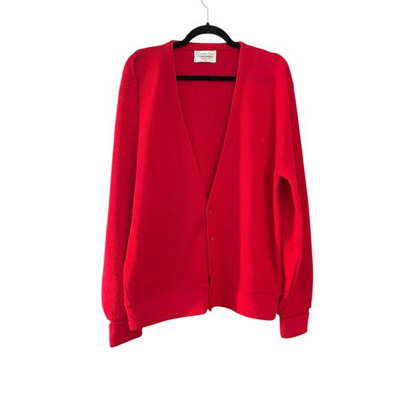Christian Dior Red Cardigan Orlon Acrylic Button Front Preppy Classic Made USA - Picture 1 of 9